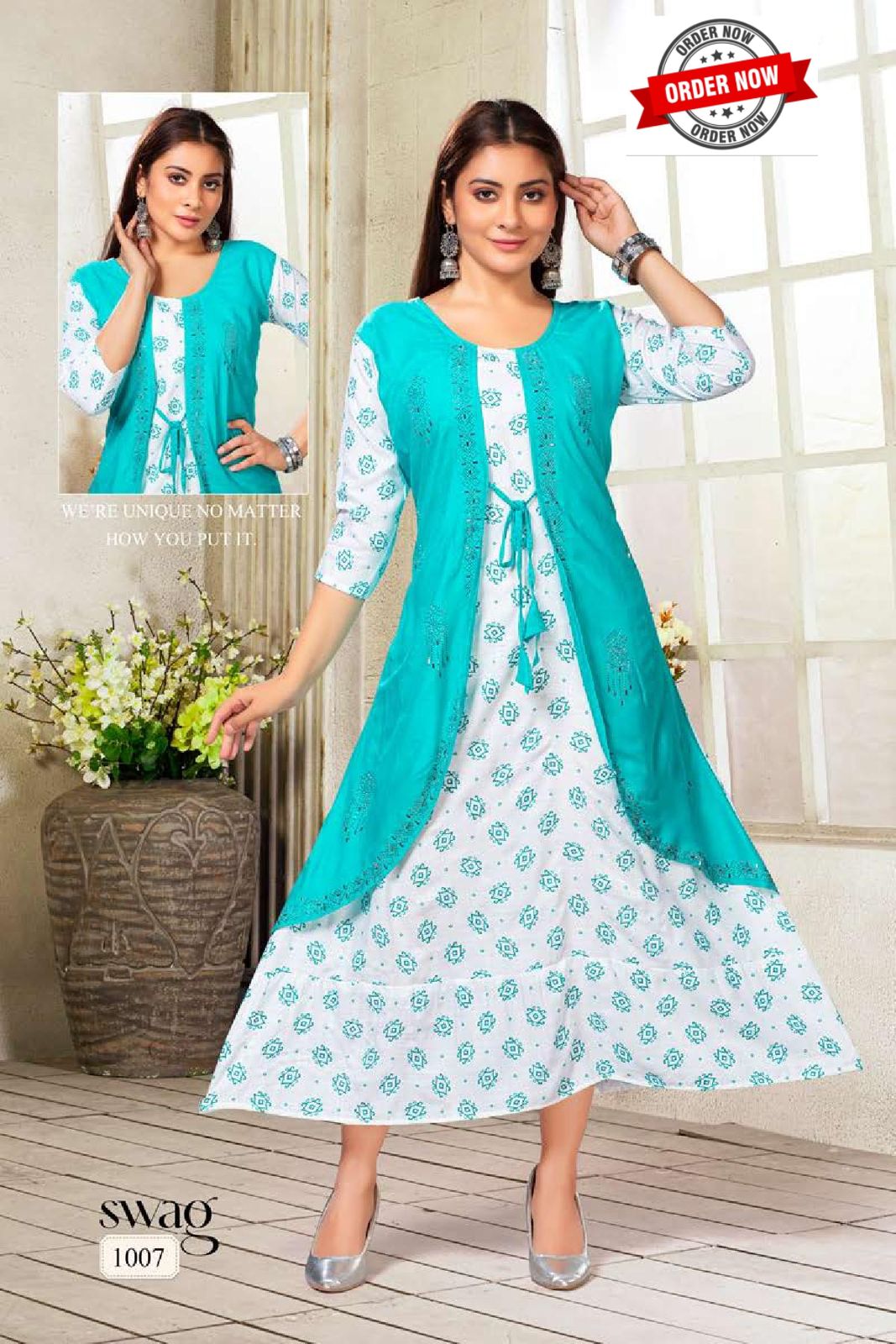 Swag Vol 1 By Ft Diamond Work Rayon Printed Long Kurtis Wholesale Online
